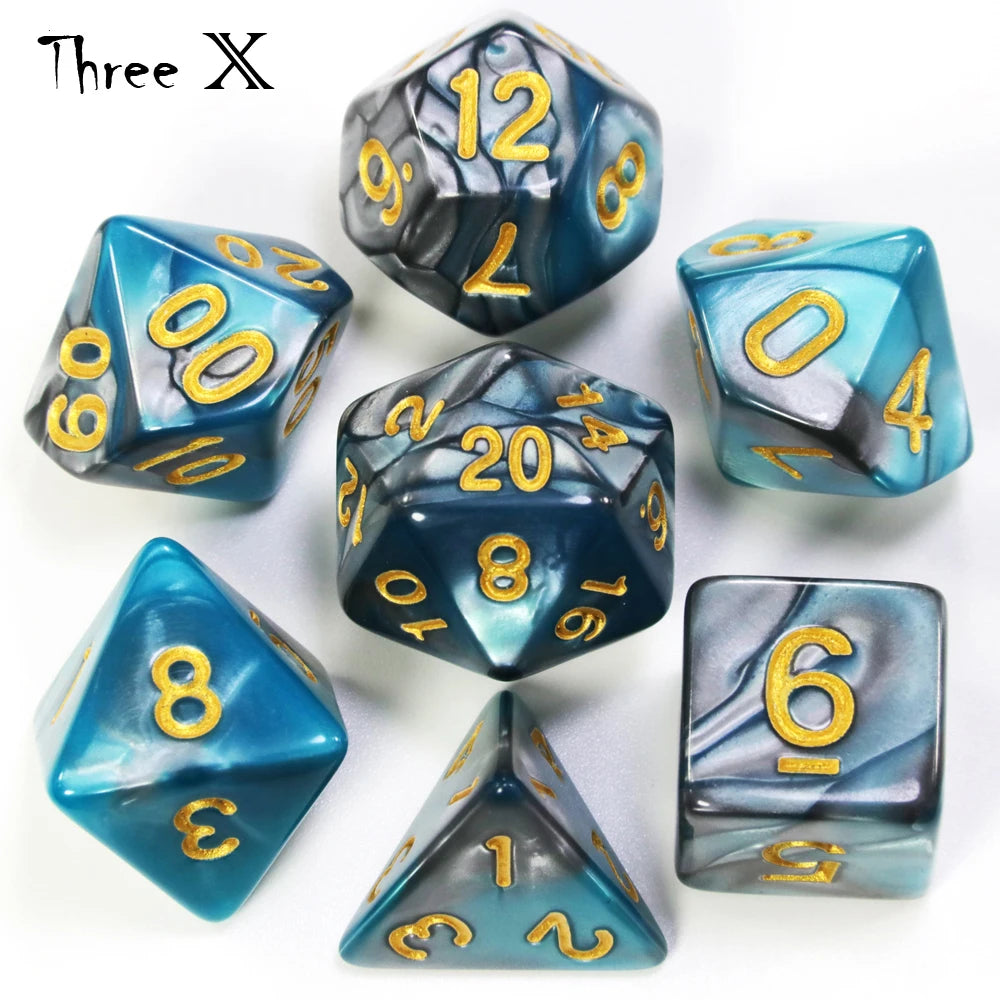 Double-Color Polyhedral Dice Set with Gold Numbers