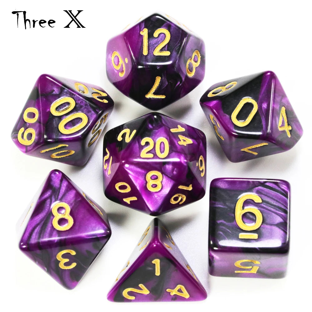 Double-Color Polyhedral Dice Set with Gold Numbers