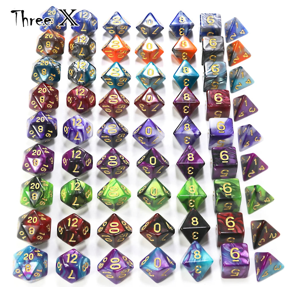 Double-Color Polyhedral Dice Set with Gold Numbers