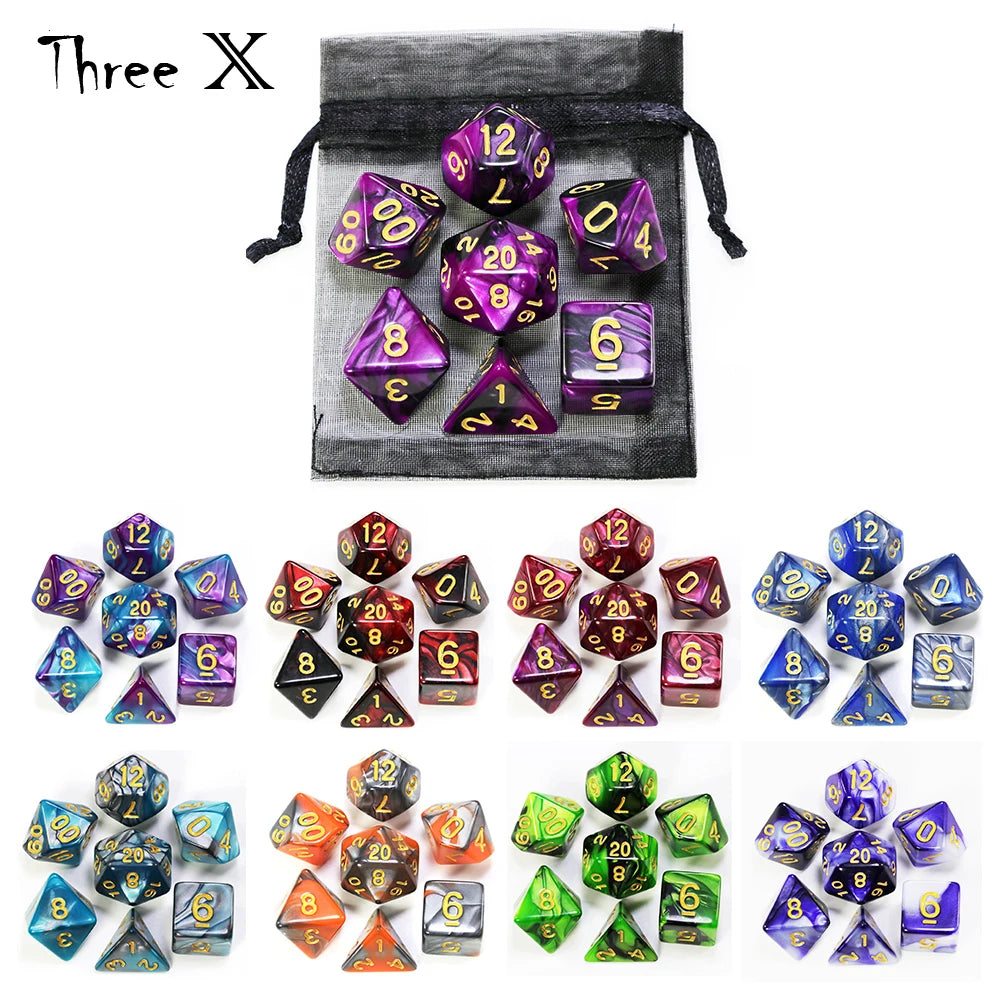 Double-Color Polyhedral Dice Set with Gold Numbers