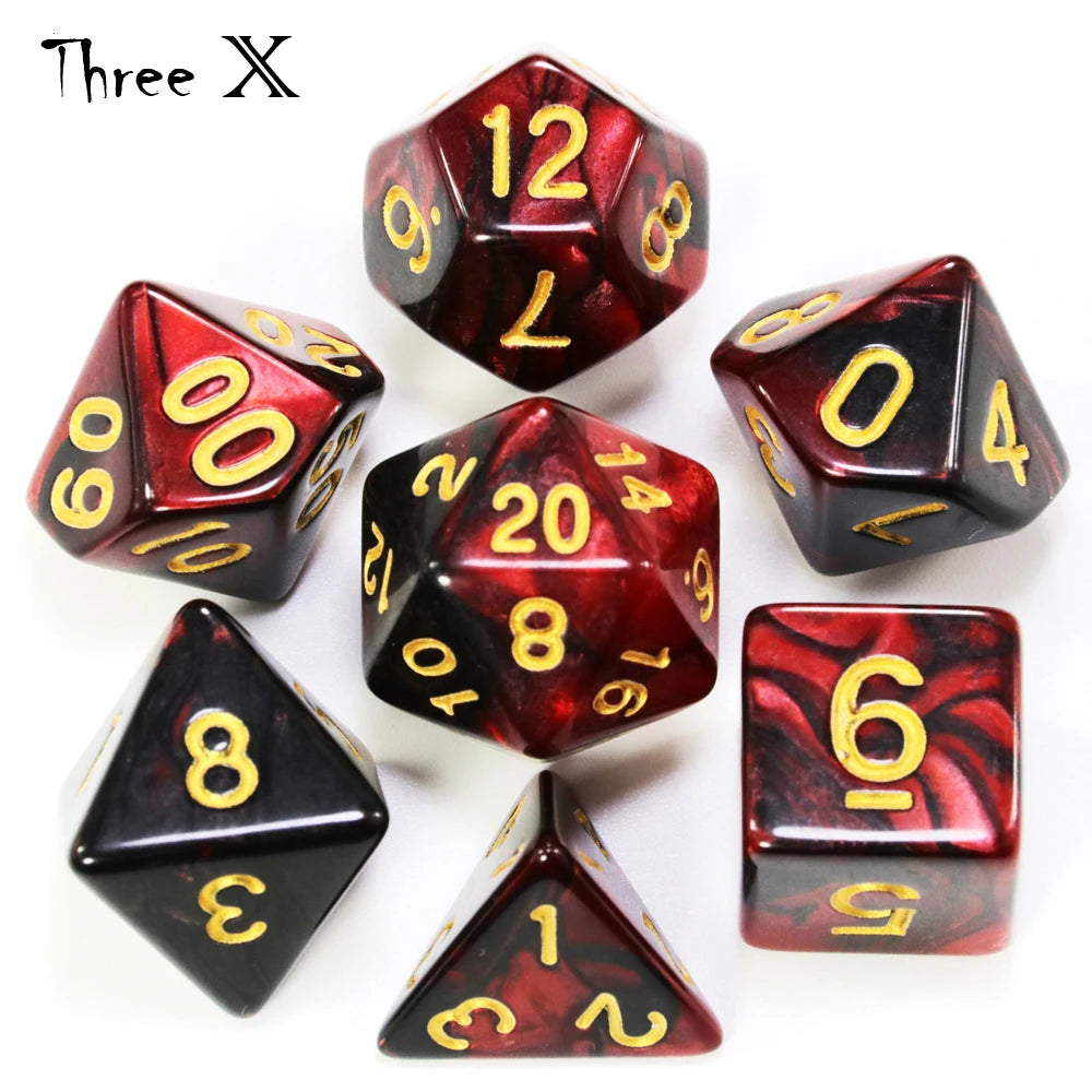 Double-Color Polyhedral Dice Set with Gold Numbers