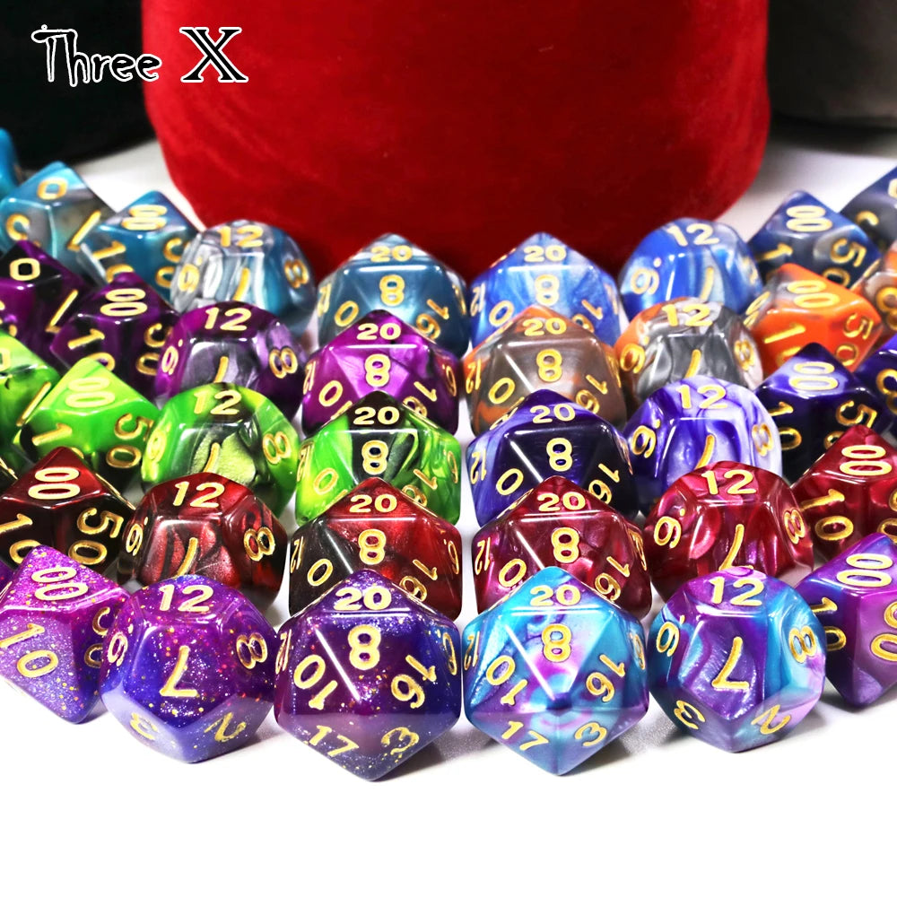 Double-Color Polyhedral Dice Set with Gold Numbers